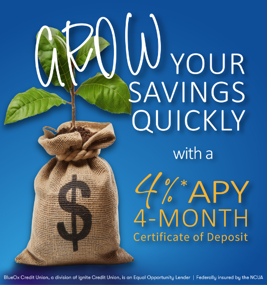 Grow Your Savings Quickly with a 4% APY* 4-Month CD Special!